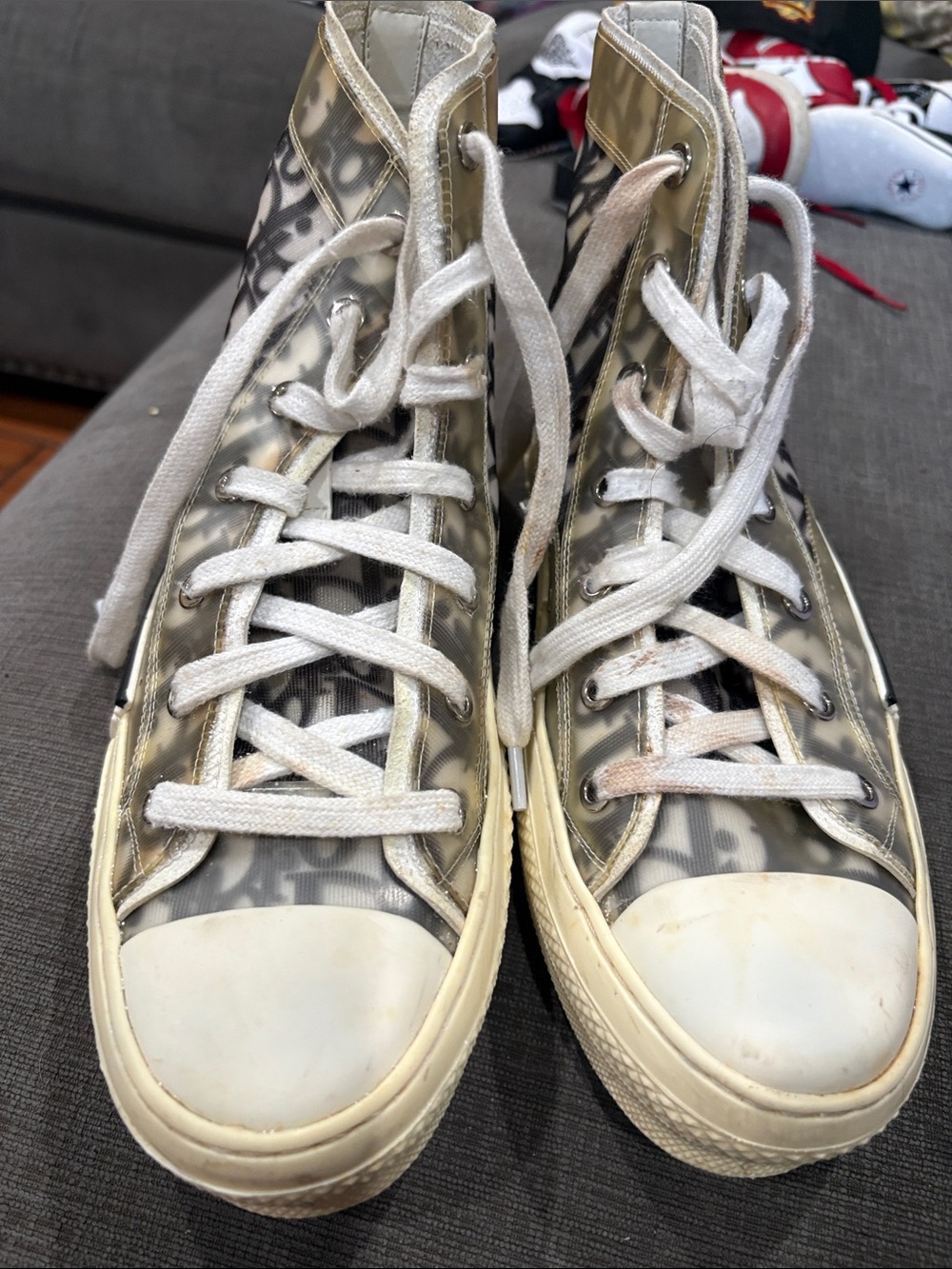 Dior Women's High-Top Sneakers in Metallic Gold and White